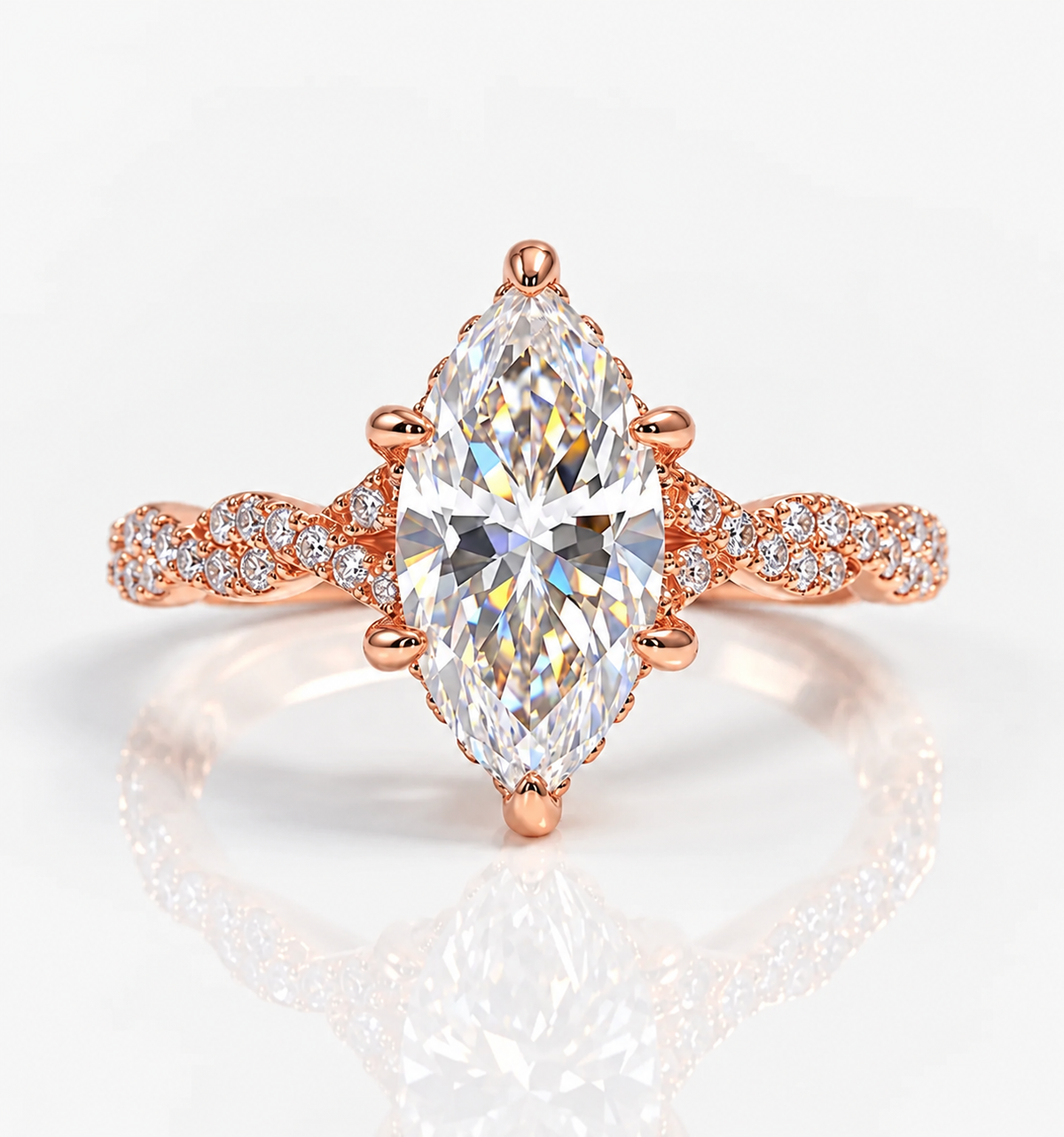 2 Carat Marquise Cut Moissanite Ring with Woven Intertwined Band