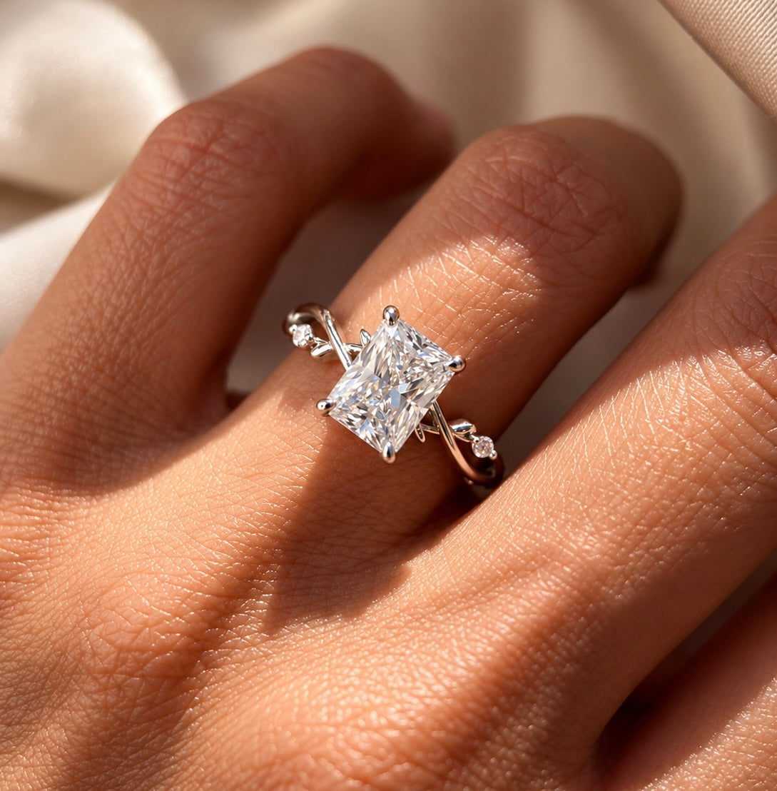 2 Carat Nature-Inspired Radiant Cut Moissanite Ring