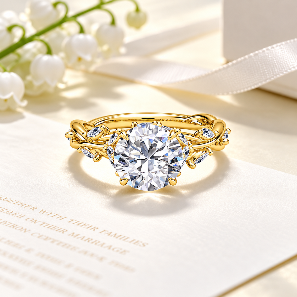 2 Carat Round Cut Nature-Inspired Moissanite Ring