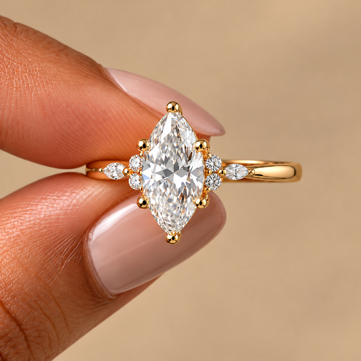 2 Carat Marquise Cut Moissanite Ring with Side Stones