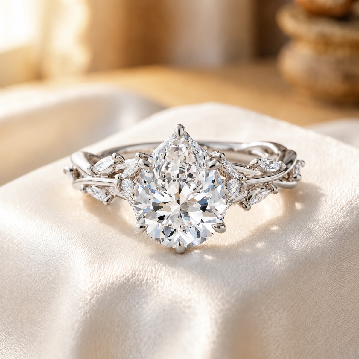 3 Carat Nature-Inspired Pear Cut Moissanite Ring