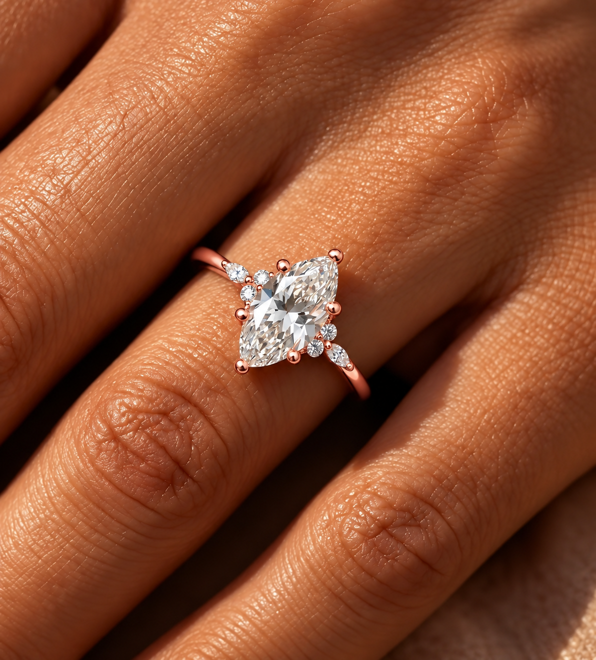 2 Carat Marquise Cut Moissanite Ring with Side Stones