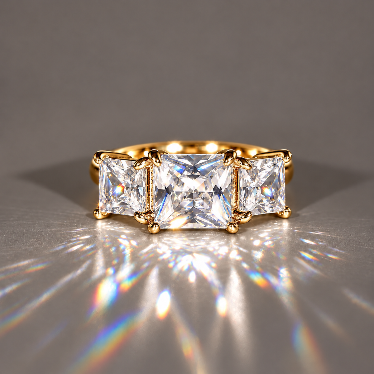 Three Stone Princess Cut Moissanite Ring