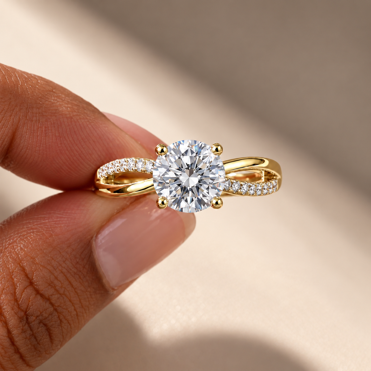 2 Carat Round Cut Moissanite Ring with Twisted Band