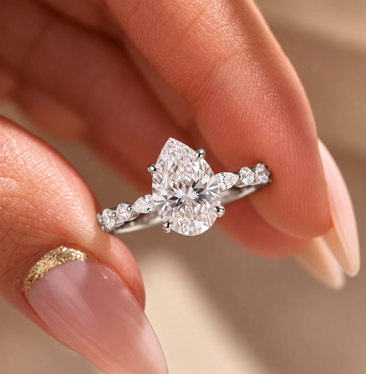 2 Carat Pear Cut Moissanite Ring with Twisted Band