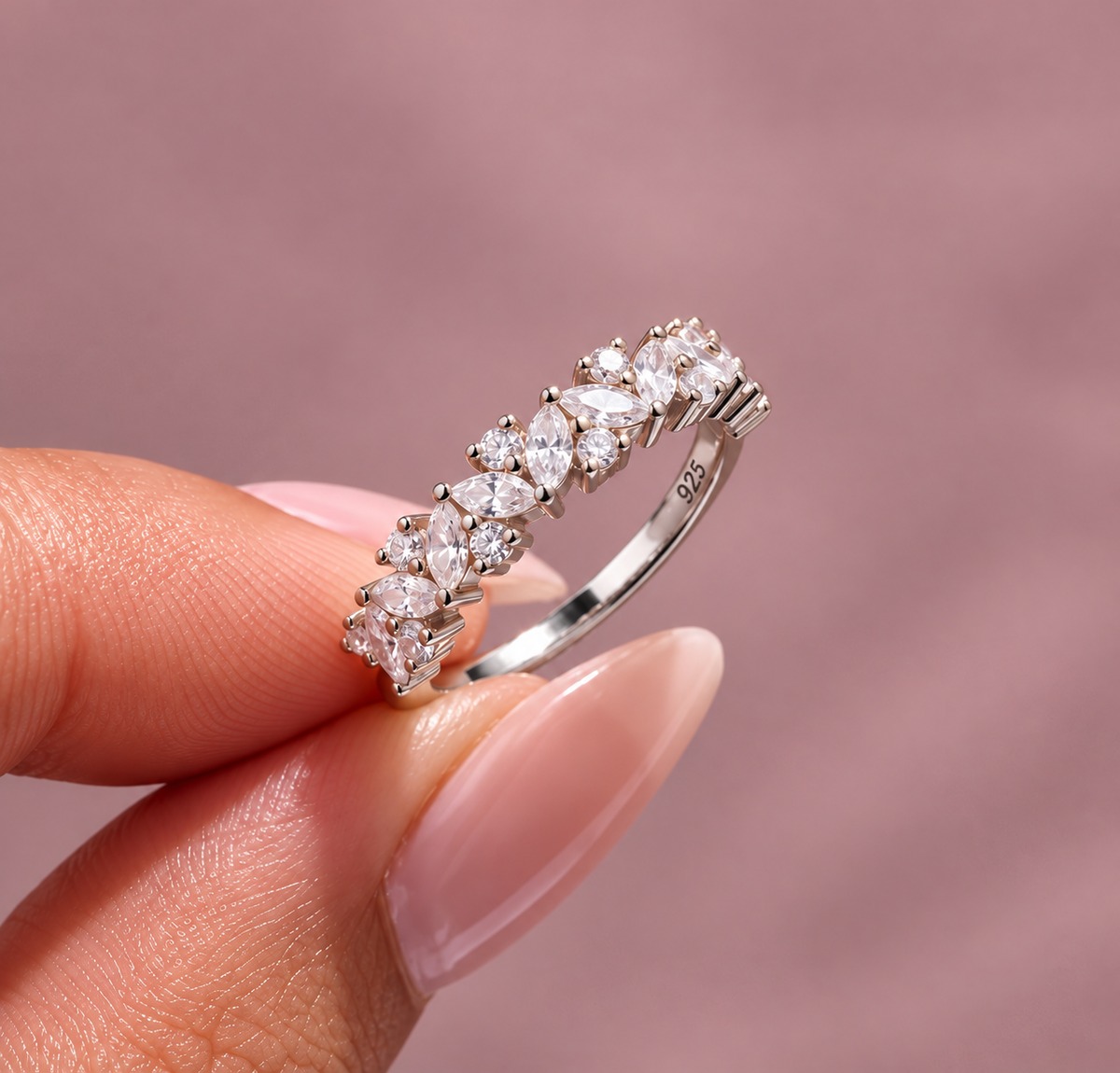 Marquise & Round Cut Half Eternity Moissanite Band