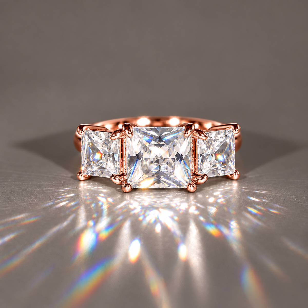 Three Stone Princess Cut Moissanite Ring