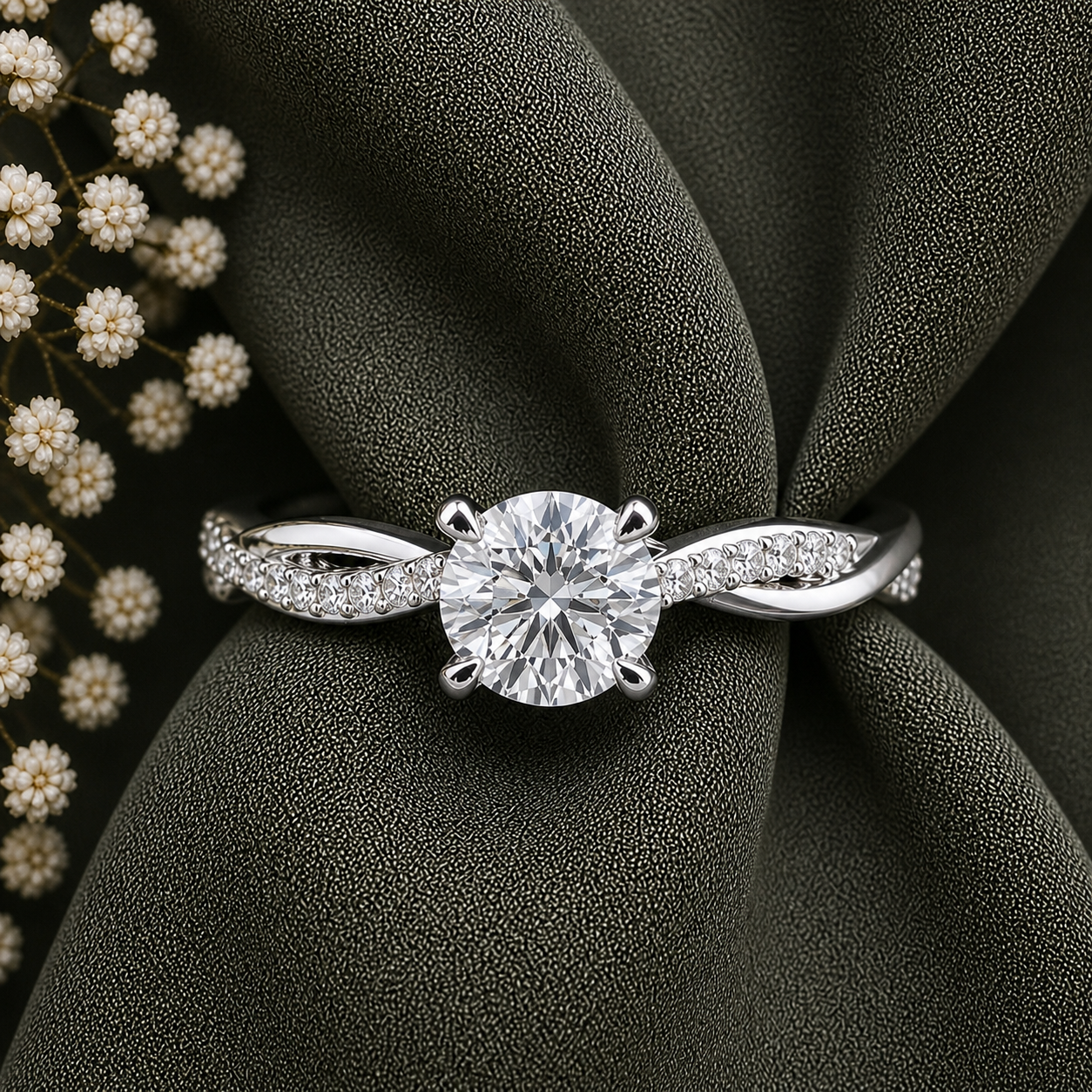 Twisted Round Cut Petite Moissanite Ring