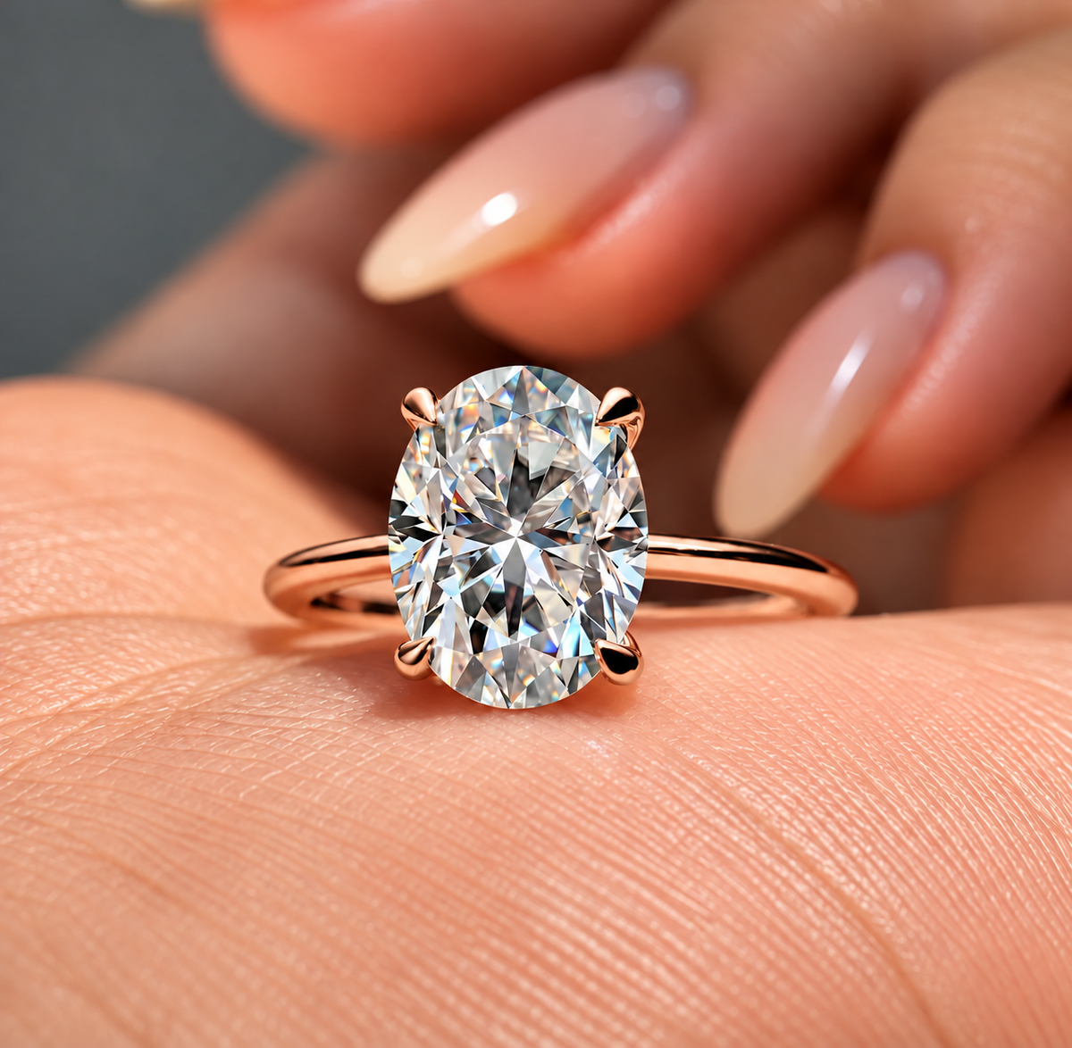 3 Carat Oval Cut Hidden Halo Moissanite Ring