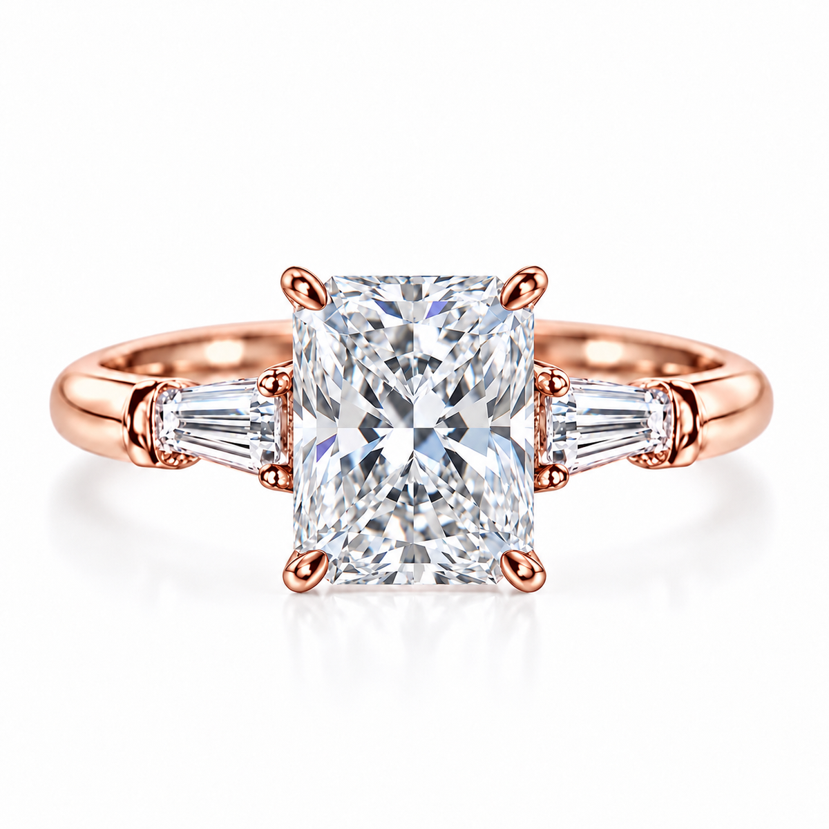 2 Carat Radiant Cut Moissanite Ring with Tapered Side Stones