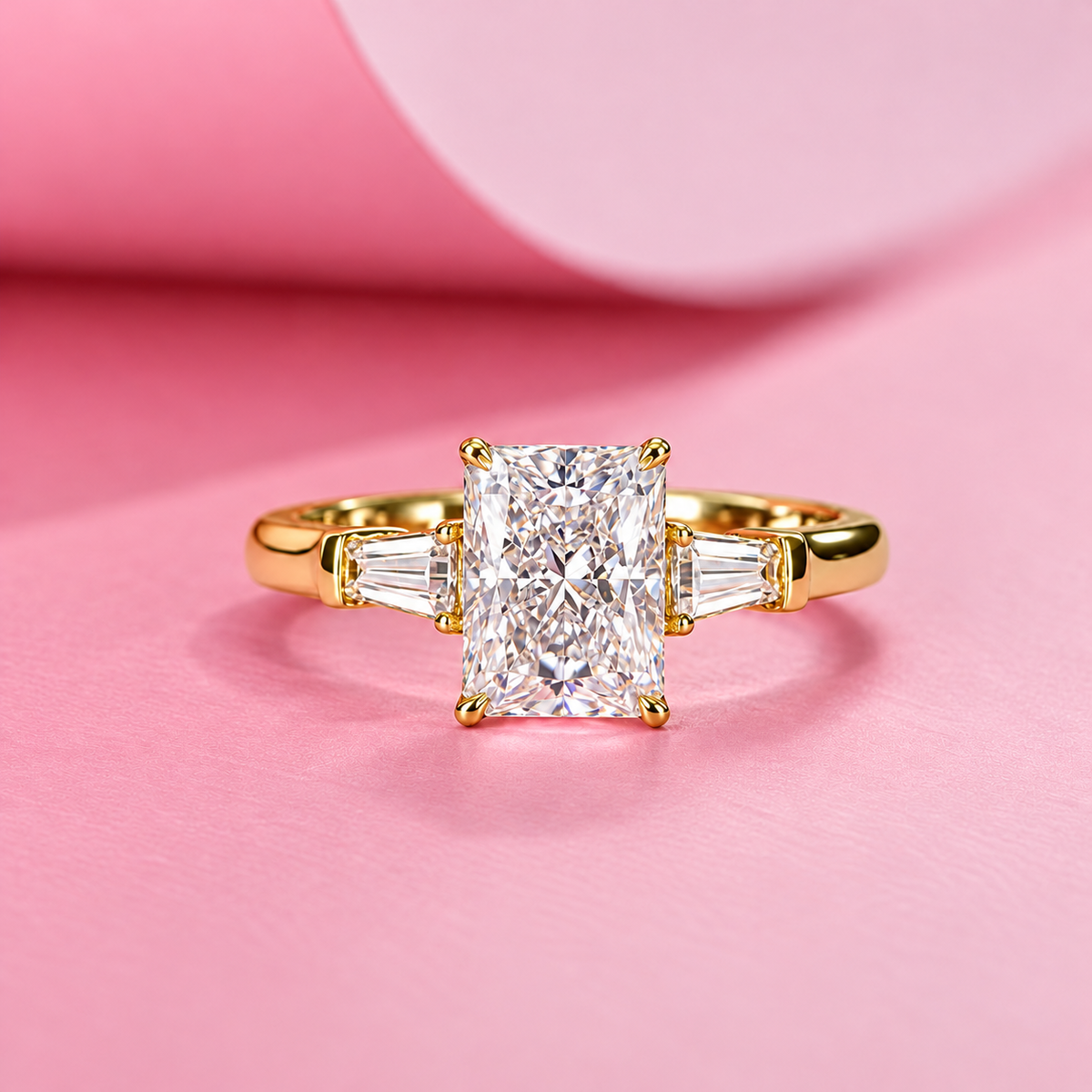 2 Carat Radiant Cut Moissanite Ring with Tapered Side Stones
