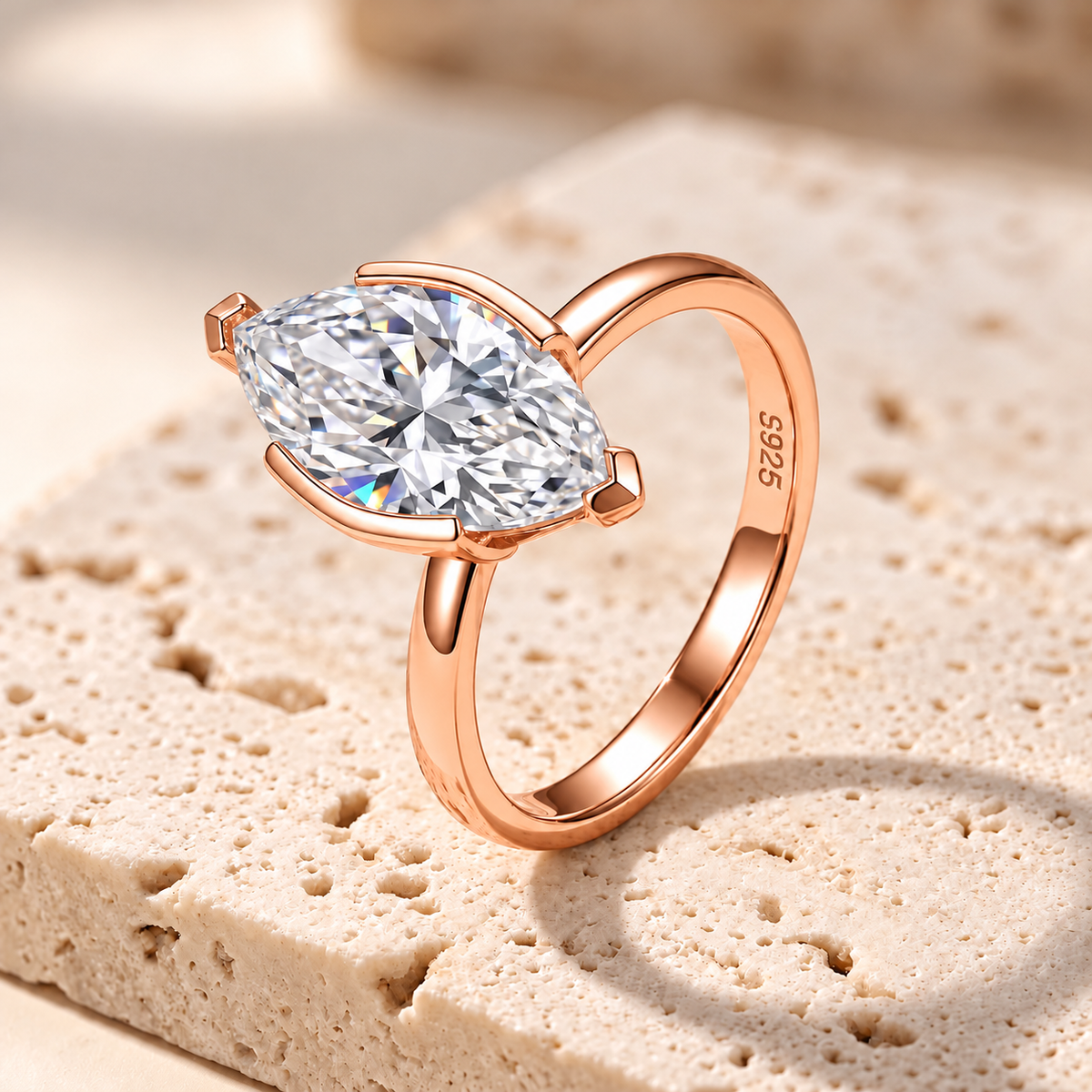 3 Carat Marquise Cut Half Bezel Moissanite Ring