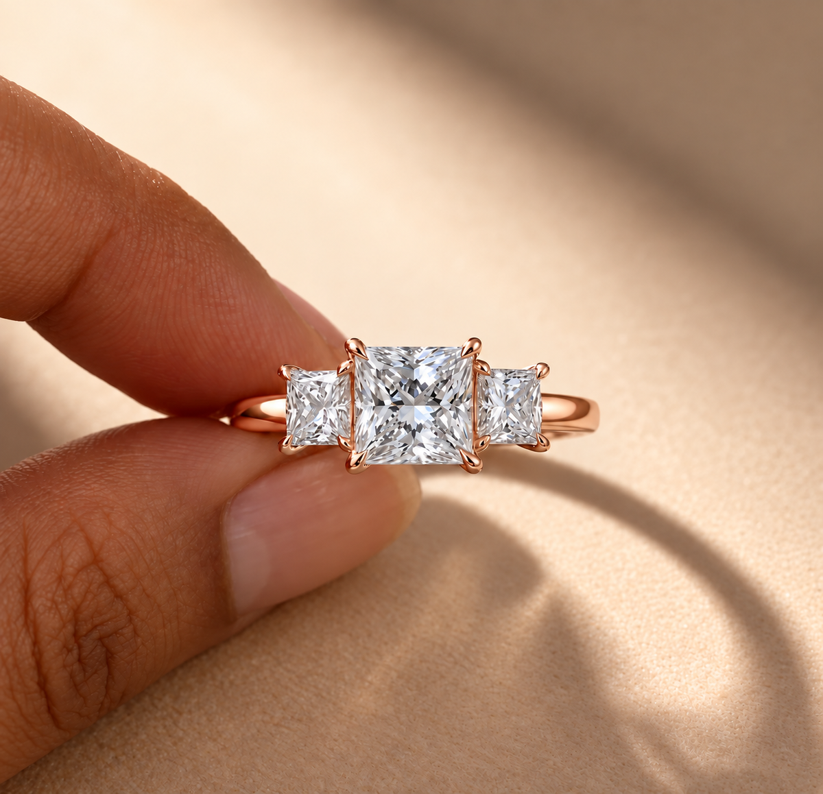 Three Stone Princess Cut Moissanite Ring