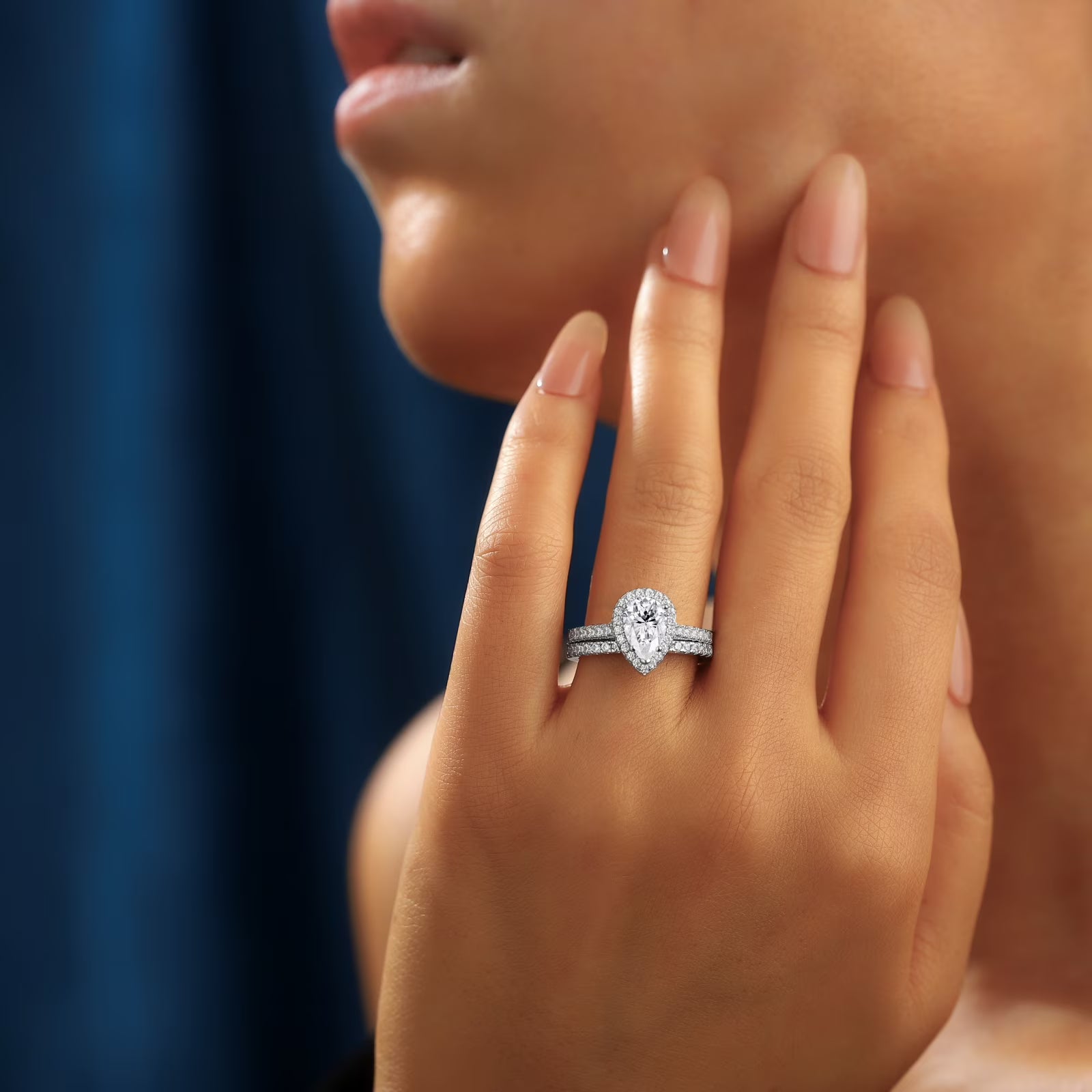 Cushion Halo Engagement Ring Set