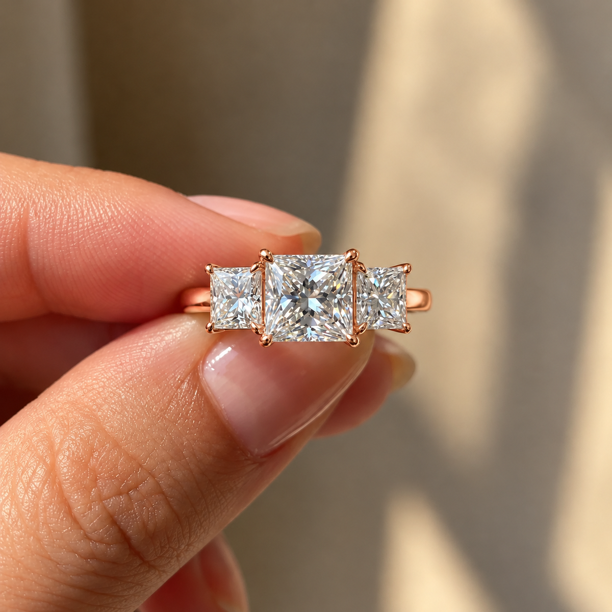 Three Stone Princess Cut Moissanite Ring