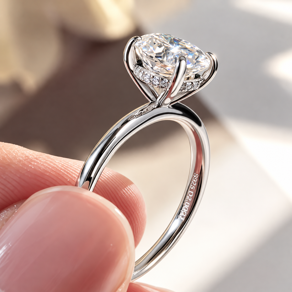 3 Carat Oval Cut Hidden Halo Moissanite Ring