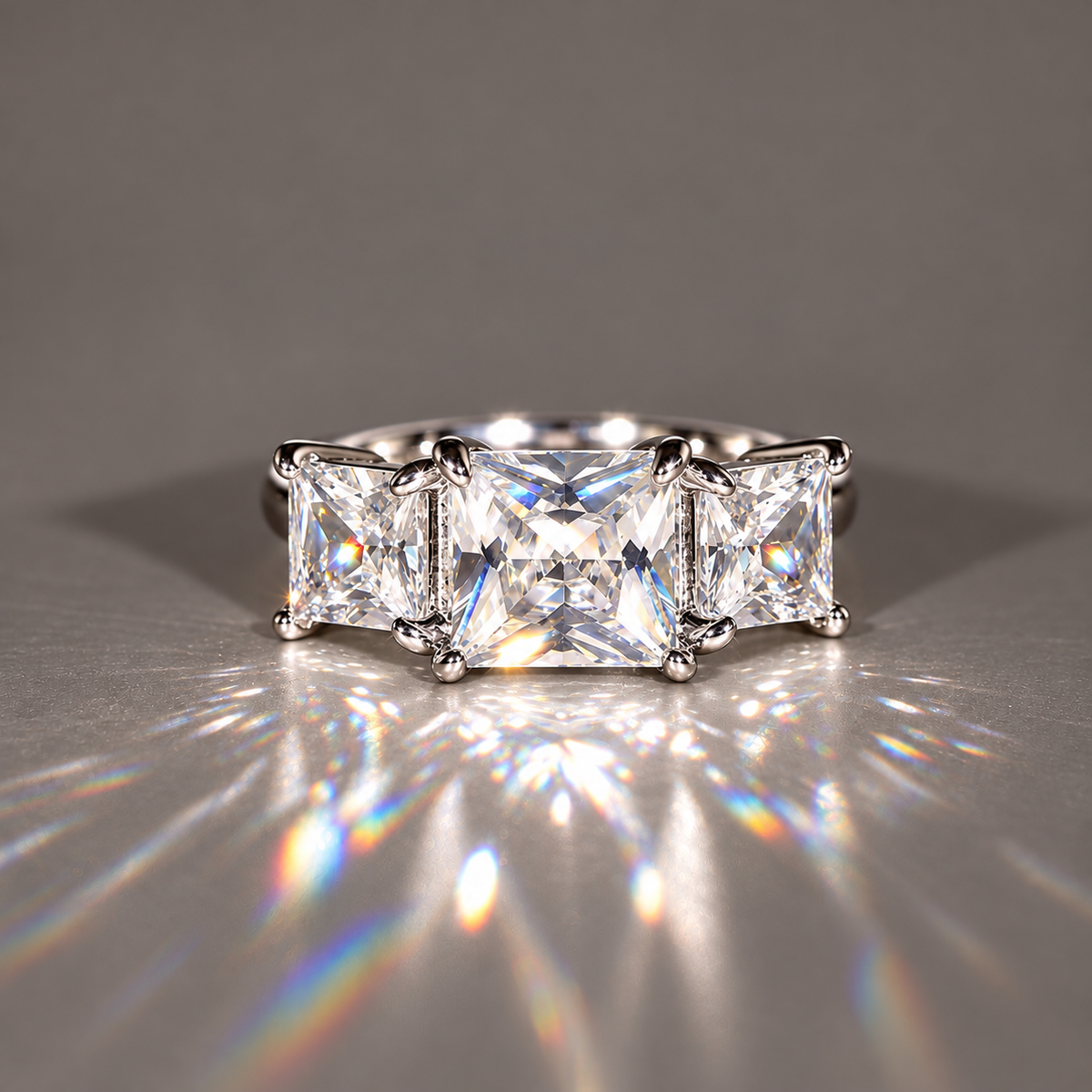 Three Stone Princess Cut Moissanite Ring
