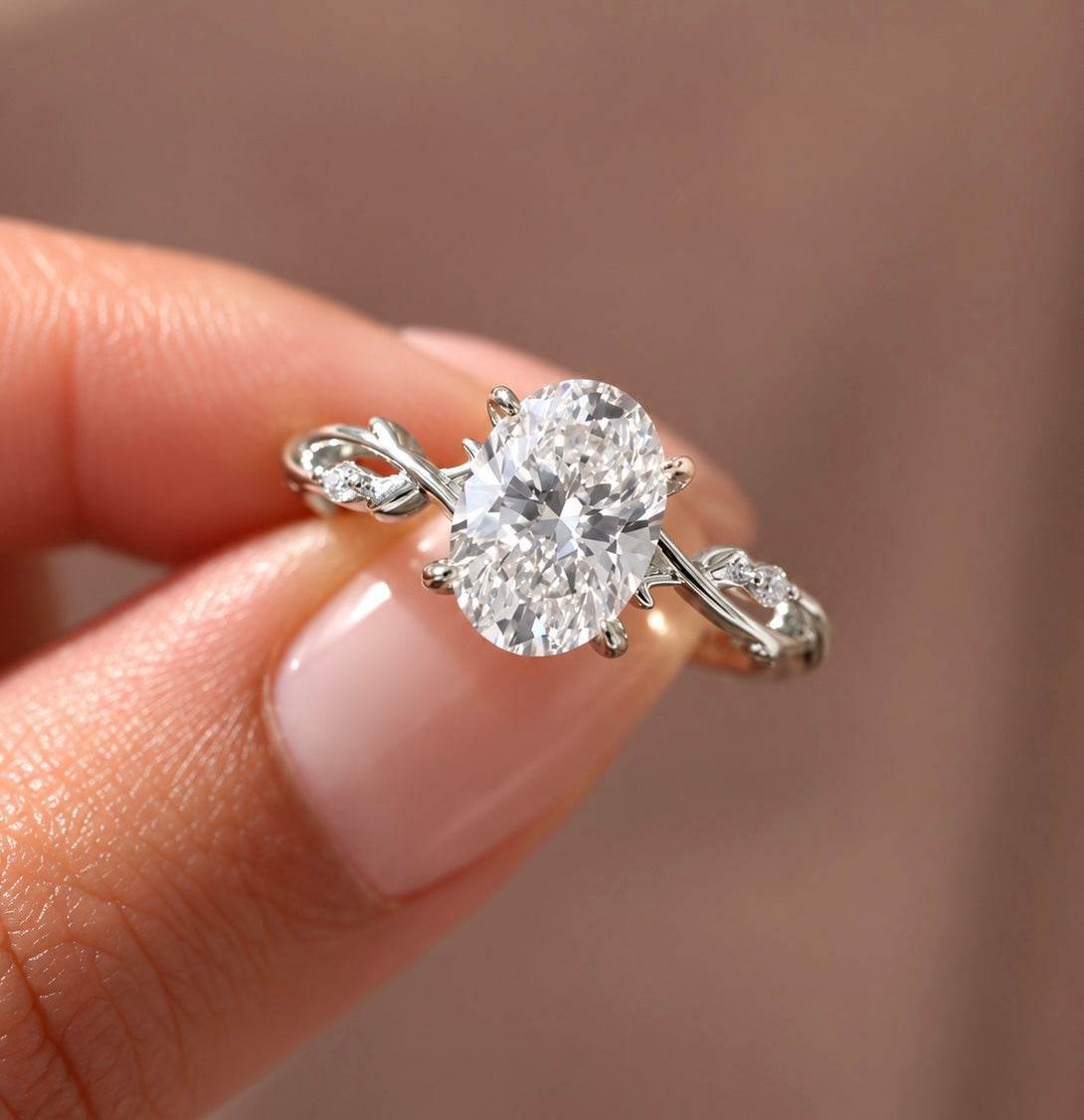 2 Carat Nature-Inspired Oval Cut Moissanite Ring