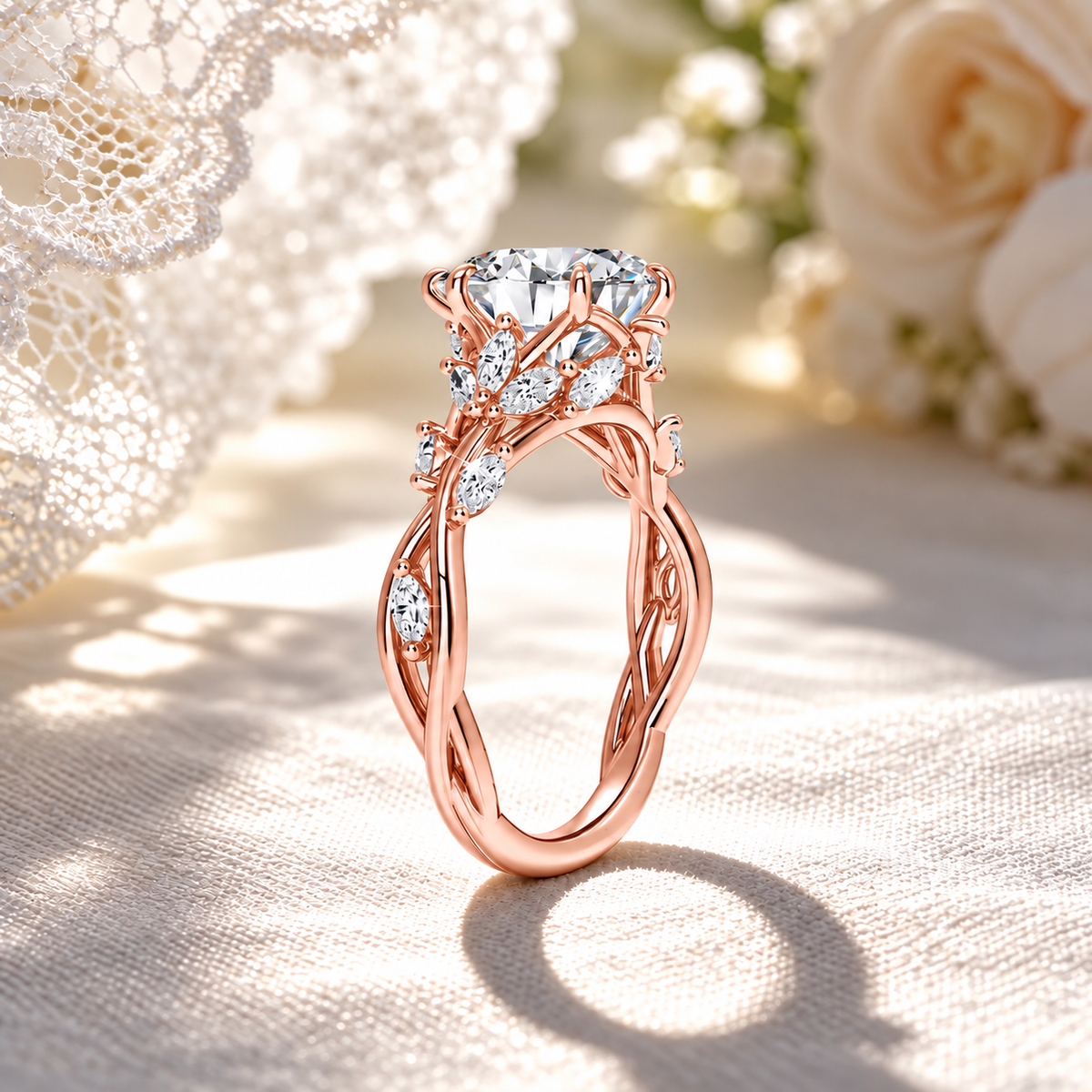 2 Carat Round Cut Nature-Inspired Moissanite Ring