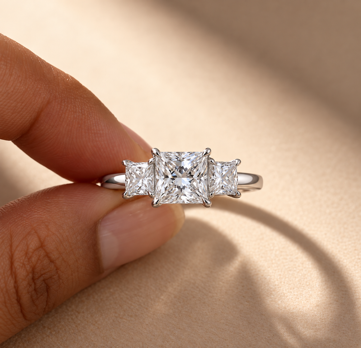 Three Stone Princess Cut Moissanite Ring