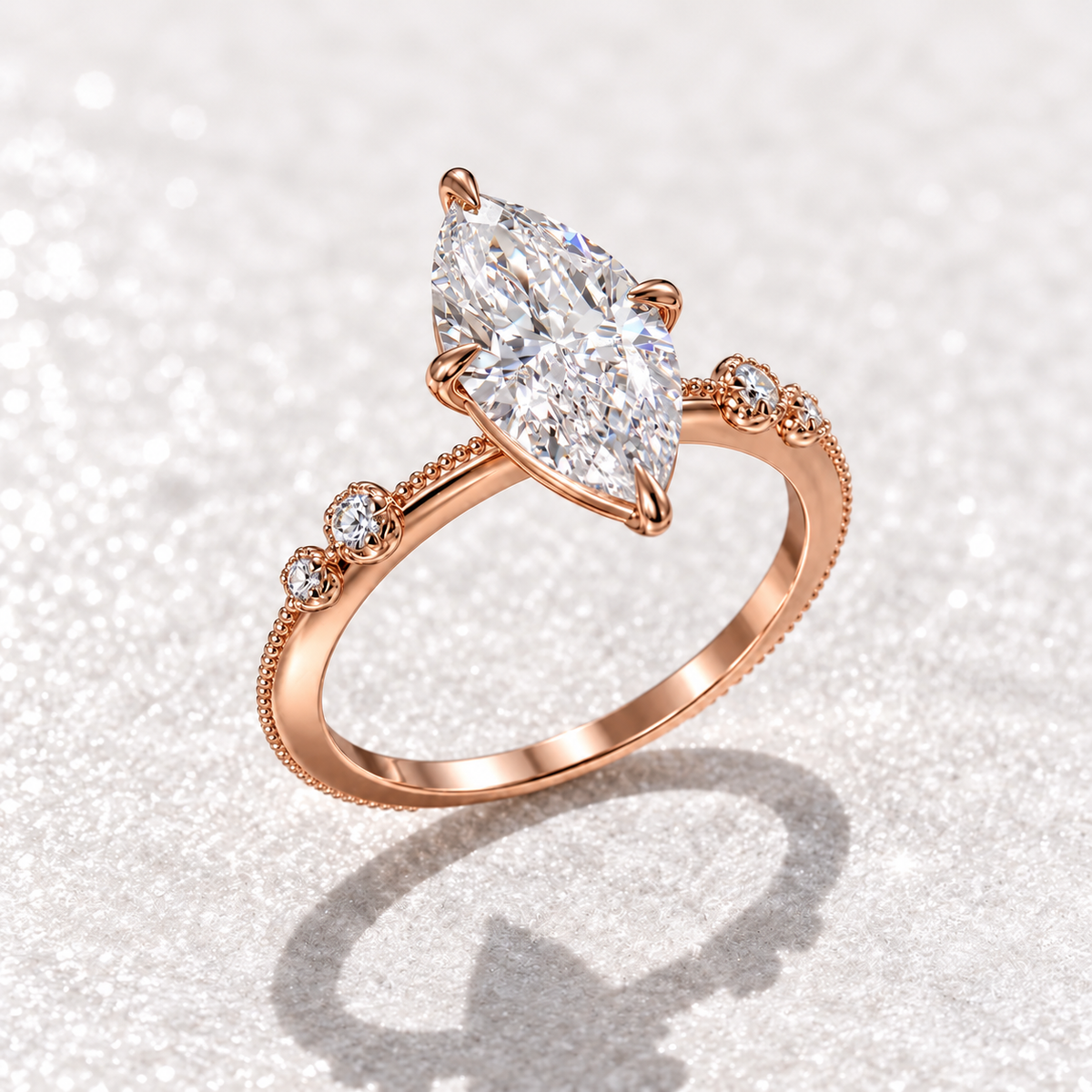 2 Carat Marquise Cut Moissanite Ring with Vintage Band