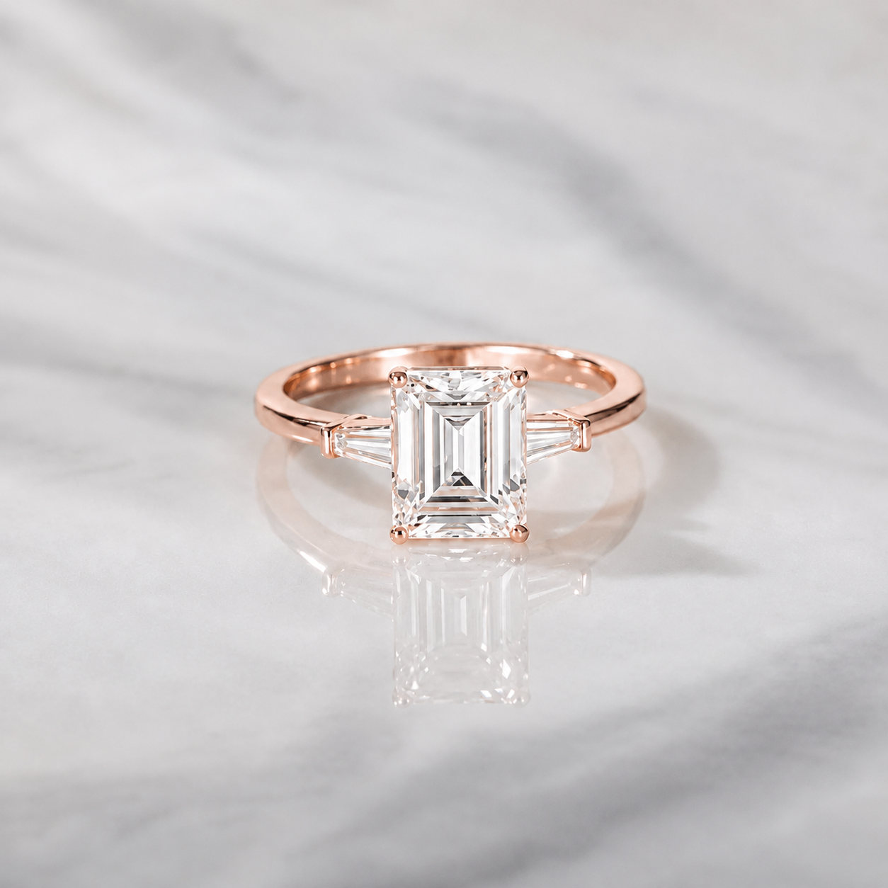 3 Carat Emerald Cut Moissanite Ring with Side Stones