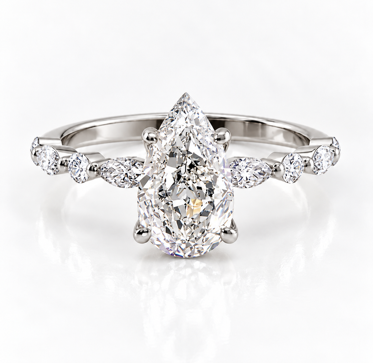 2 Carat Pear Cut Moissanite Ring with Twisted Band