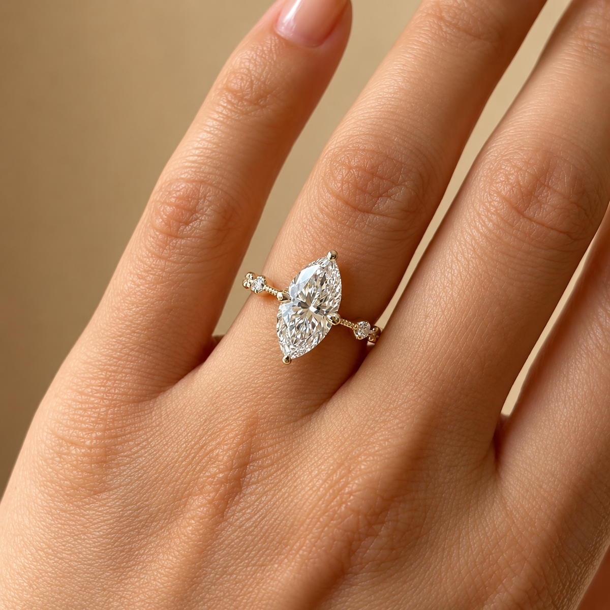 2 Carat Marquise Cut Moissanite Ring with Vintage Band