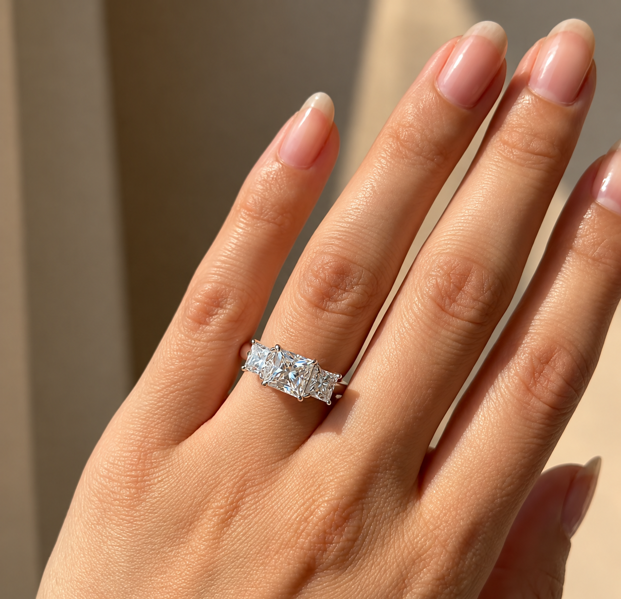 Three Stone Princess Cut Moissanite Ring