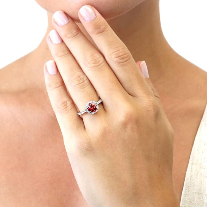 Simulated Ruby Round Halo Engagement Ring