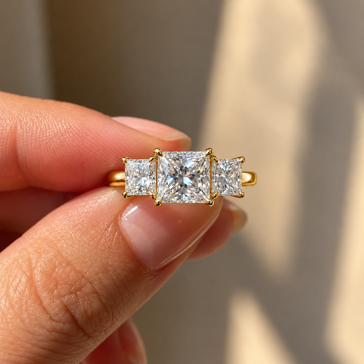 Three Stone Princess Cut Moissanite Ring