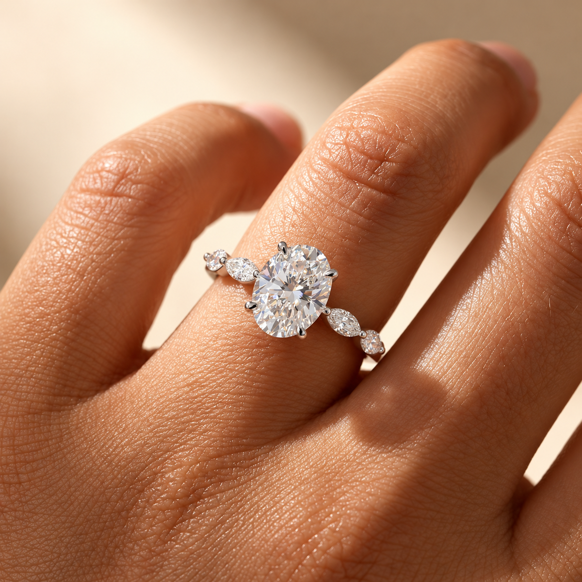 2 Carat Oval Cut Moissanite Ring with Vintage Twisted Band