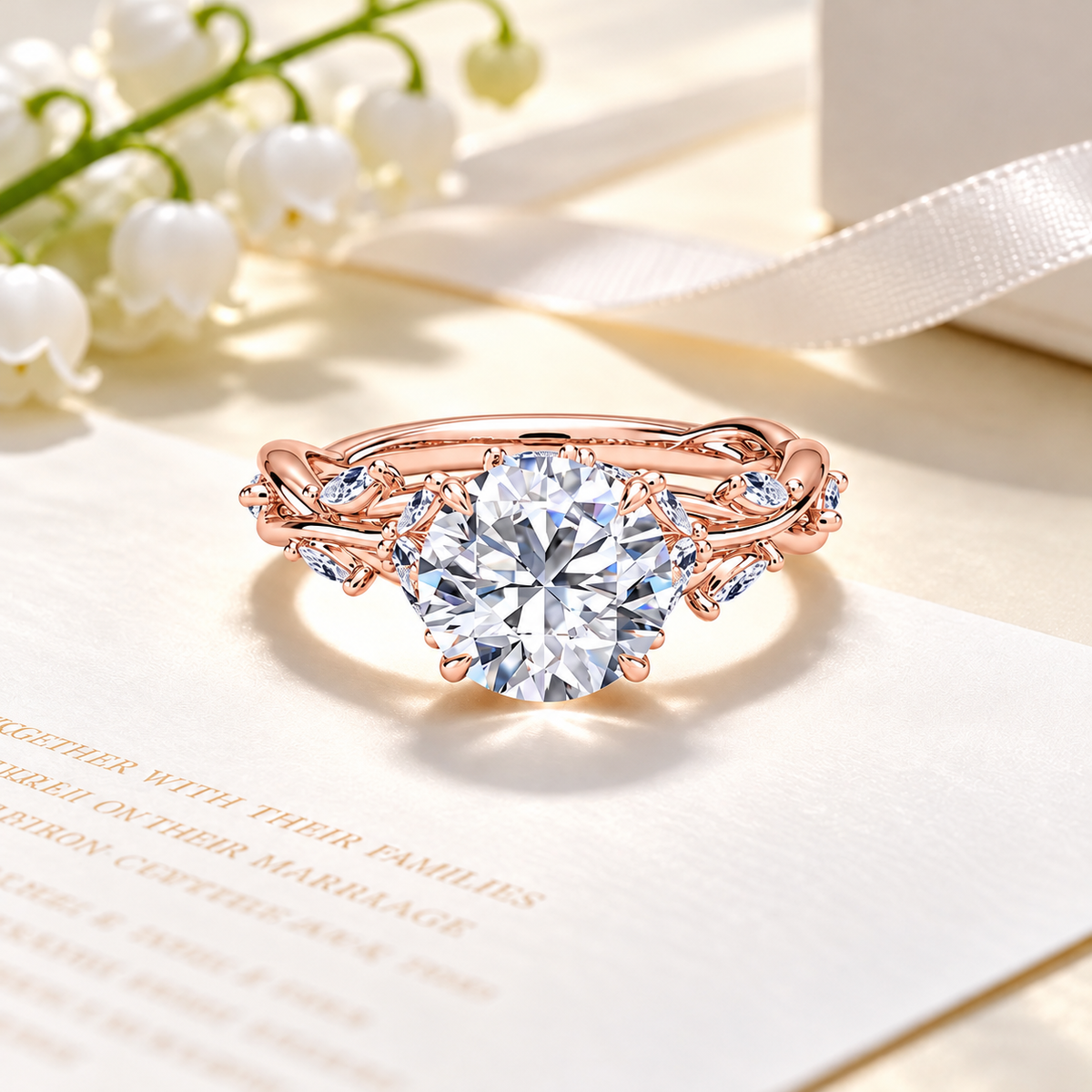2 Carat Round Cut Nature-Inspired Moissanite Ring