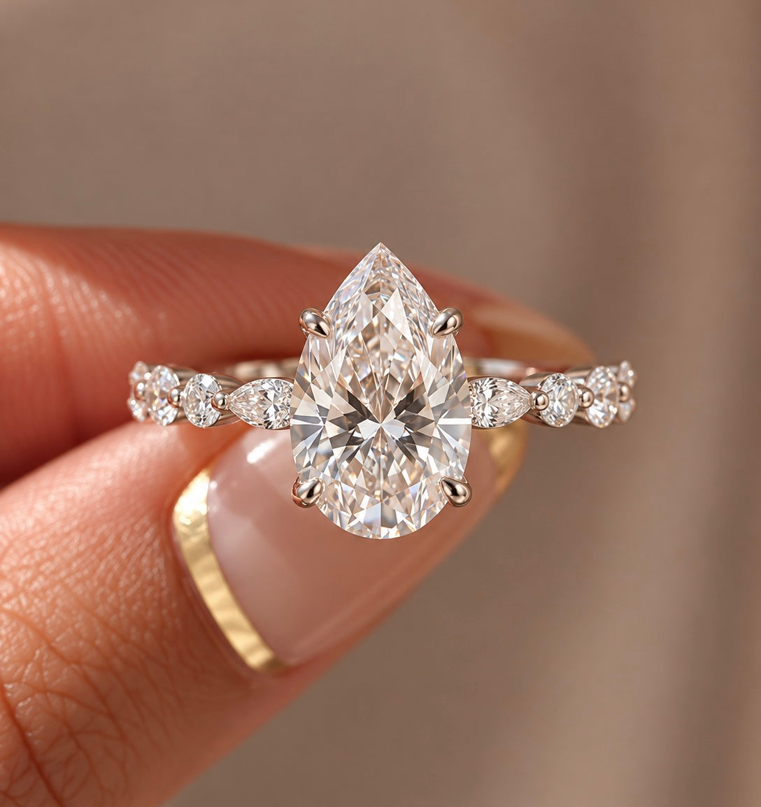 2 Carat Pear Cut Moissanite Ring with Twisted Band