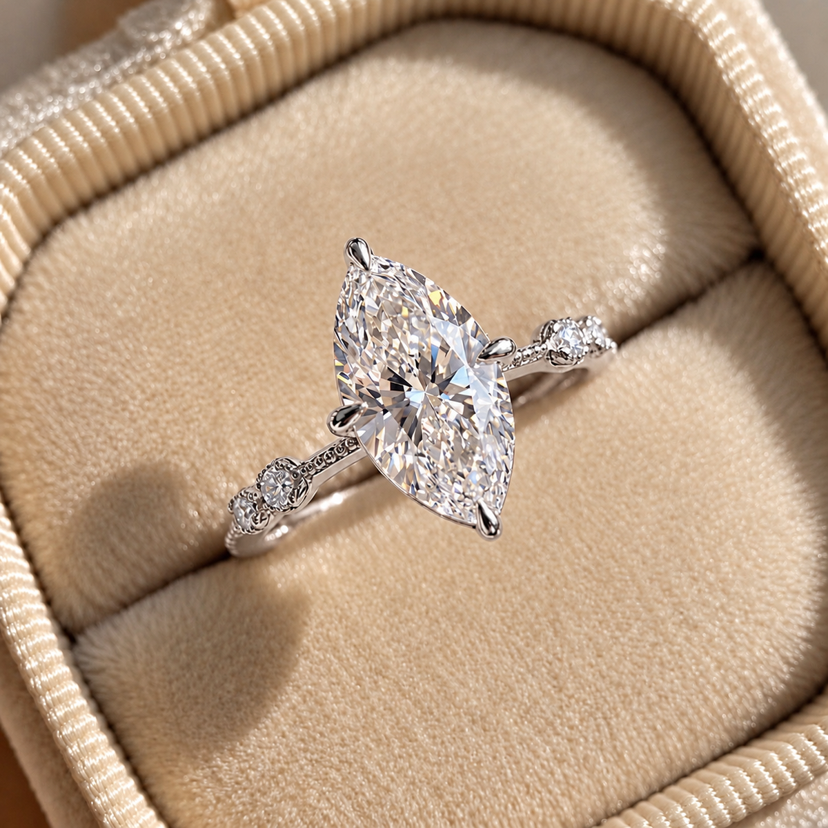 2 Carat Marquise Cut Moissanite Ring with Vintage Band