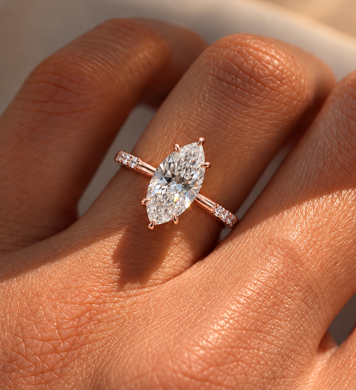 2 Carat Marquise Cut Moissanite Ring with Three Side Stones