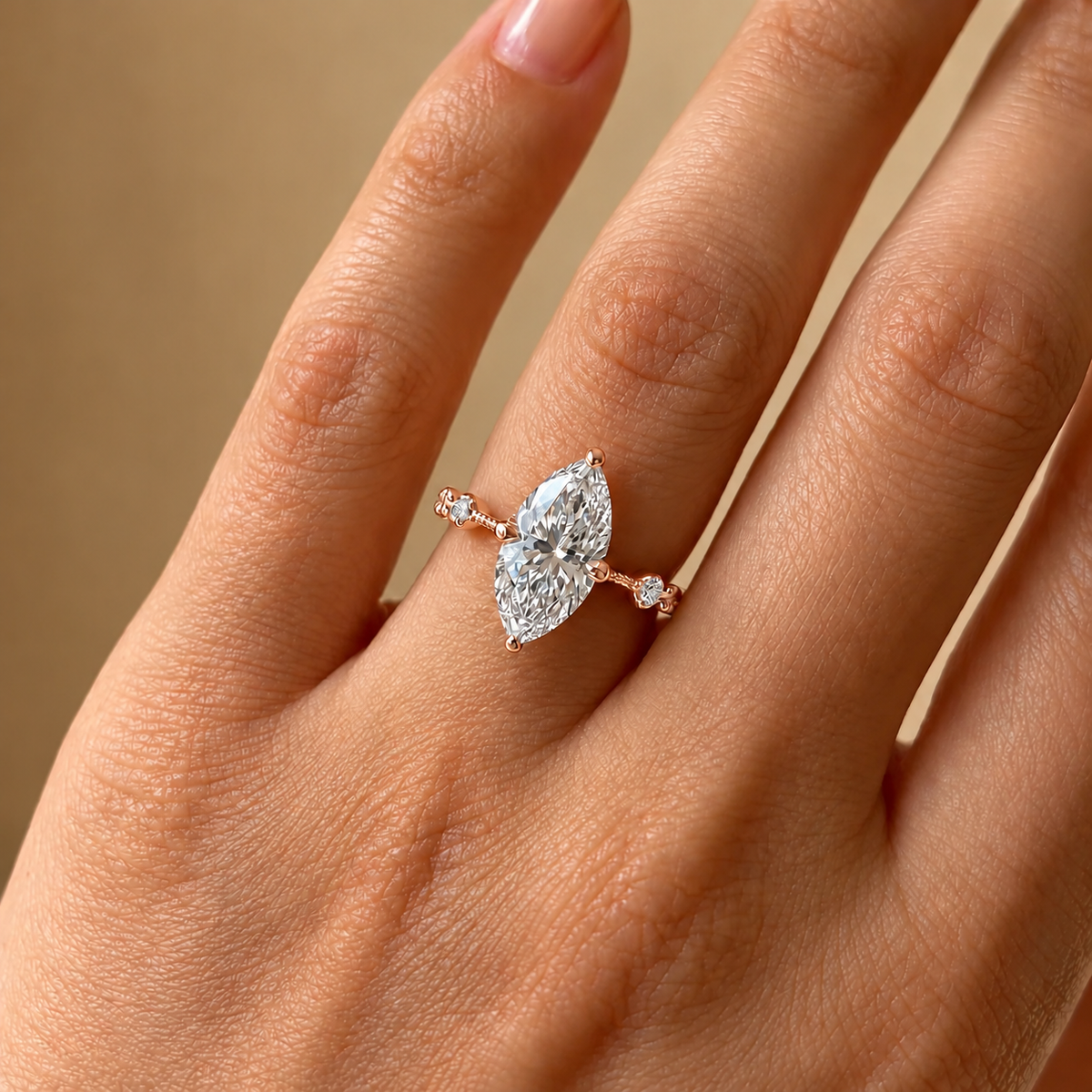 2 Carat Marquise Cut Moissanite Ring with Vintage Band