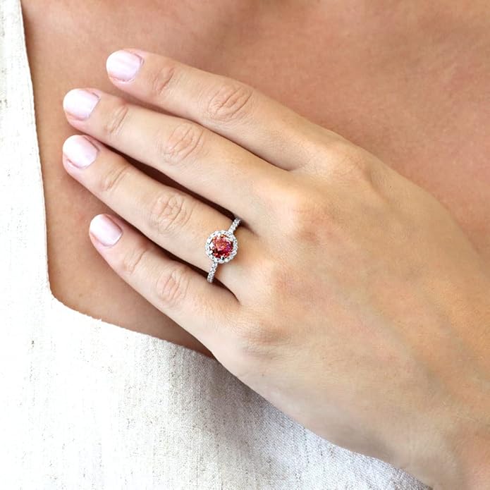 Ruby Round Cut Halo Engagement Ring