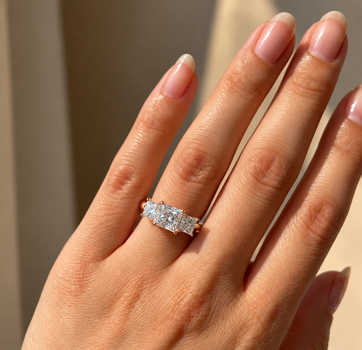 Three Stone Princess Cut Moissanite Ring