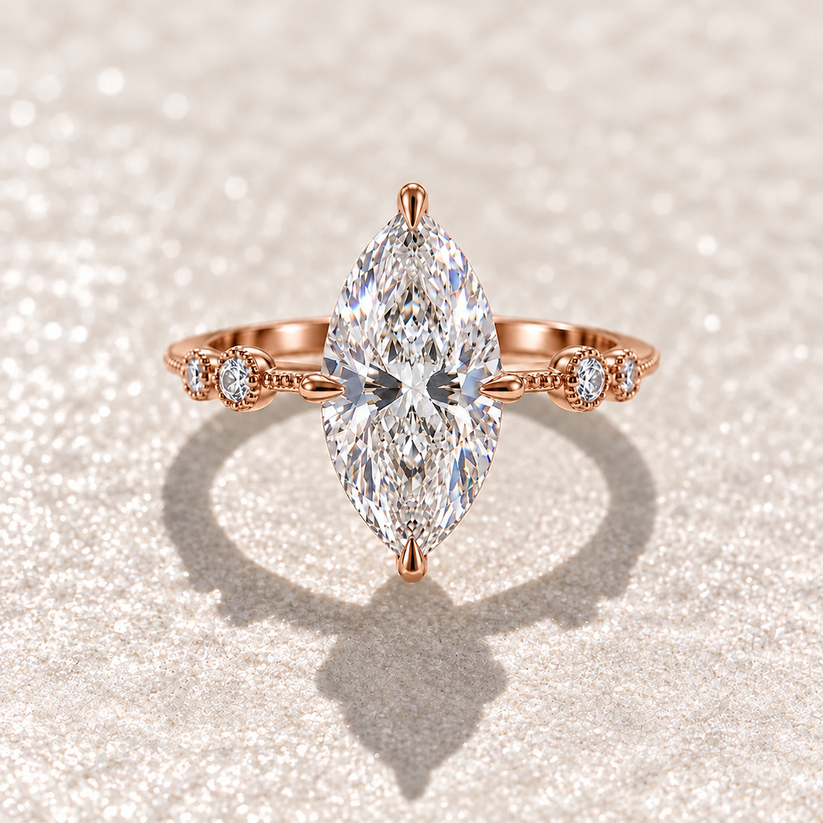 2 Carat Marquise Cut Moissanite Ring with Vintage Band