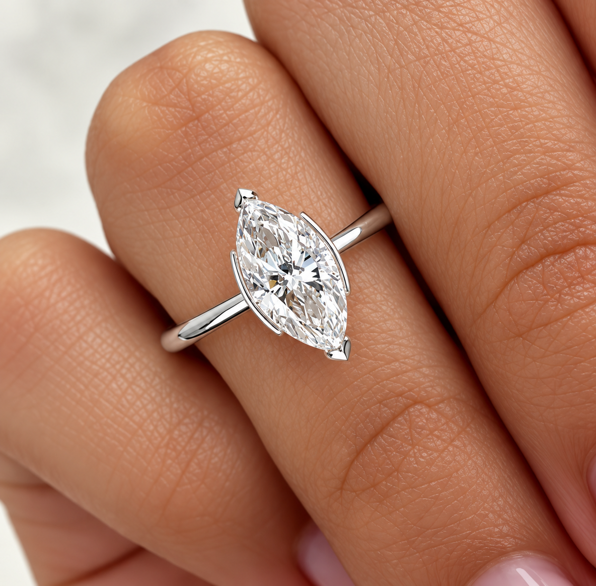 3 Carat Marquise Cut Half Bezel Moissanite Ring