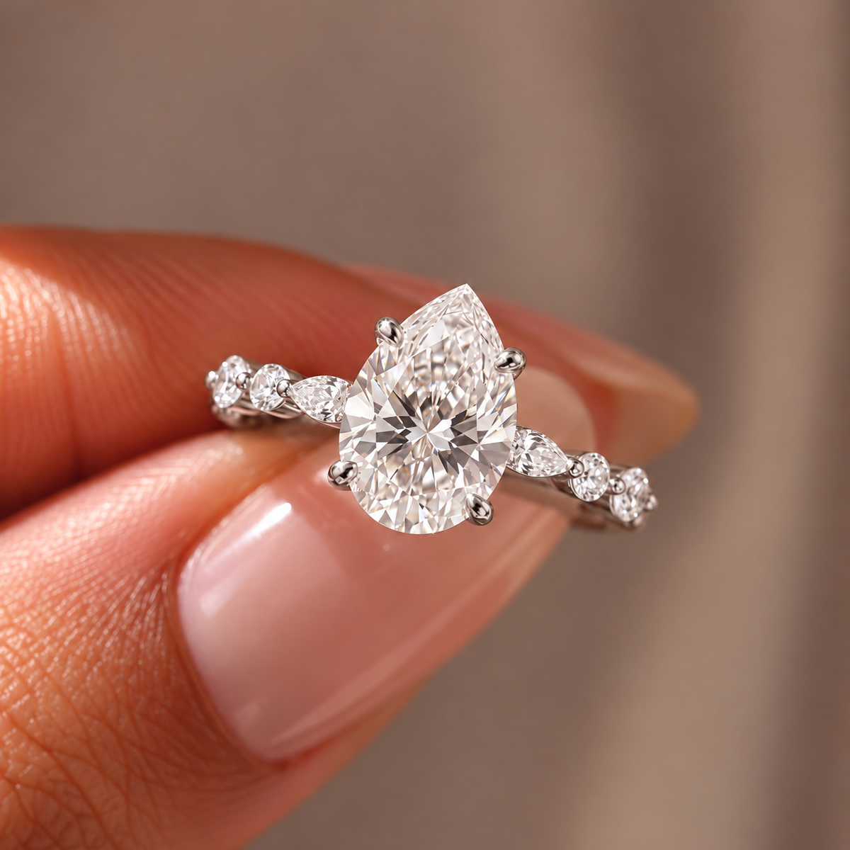 2 Carat Pear Cut Moissanite Ring with Twisted Band