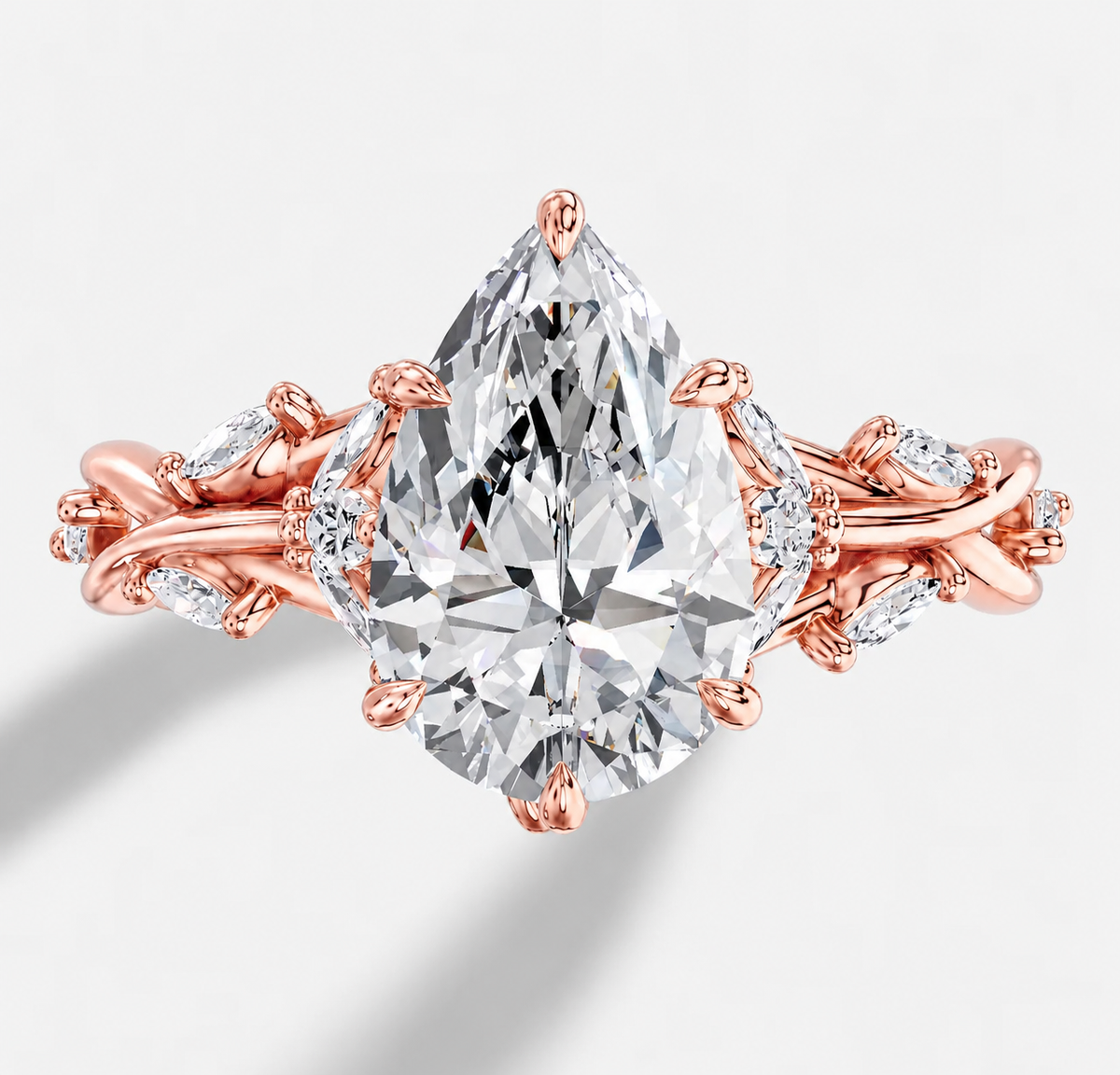 3 Carat Nature-Inspired Pear Cut Moissanite Ring
