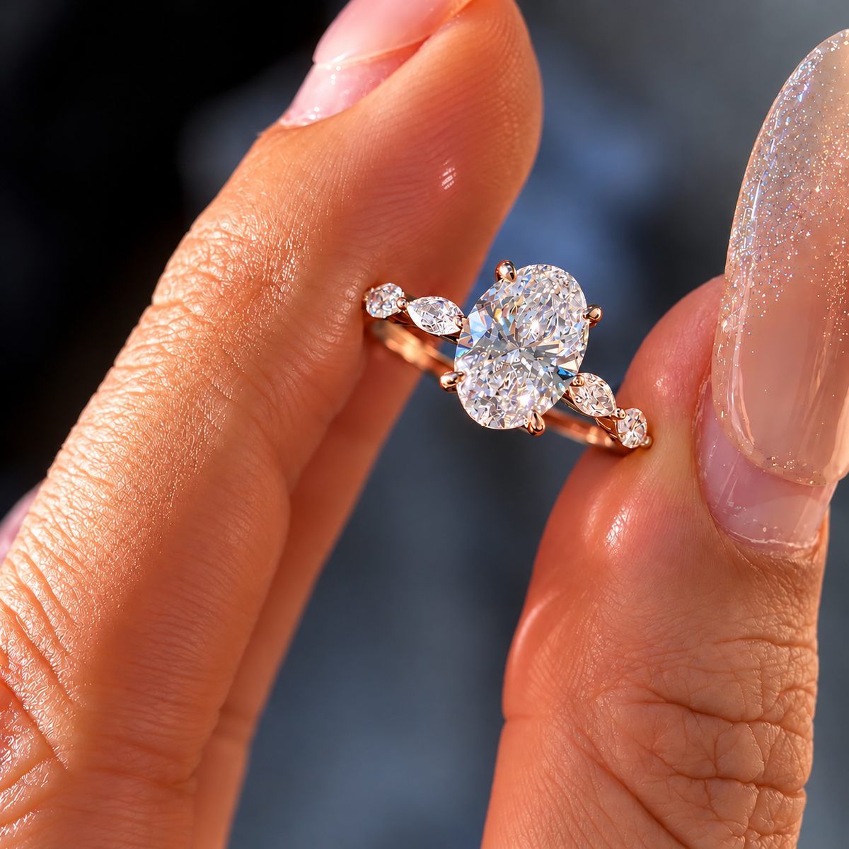 2 Carat Oval Cut Moissanite Ring with Vintage Twisted Band
