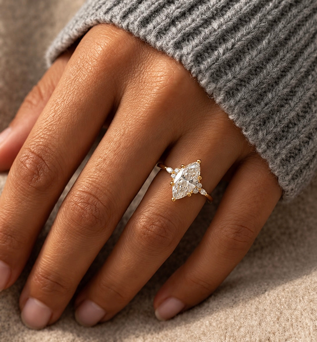 2 Carat Marquise Cut Moissanite Ring with Side Stones