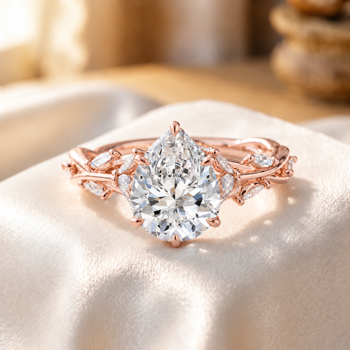 3 Carat Nature-Inspired Pear Cut Moissanite Ring