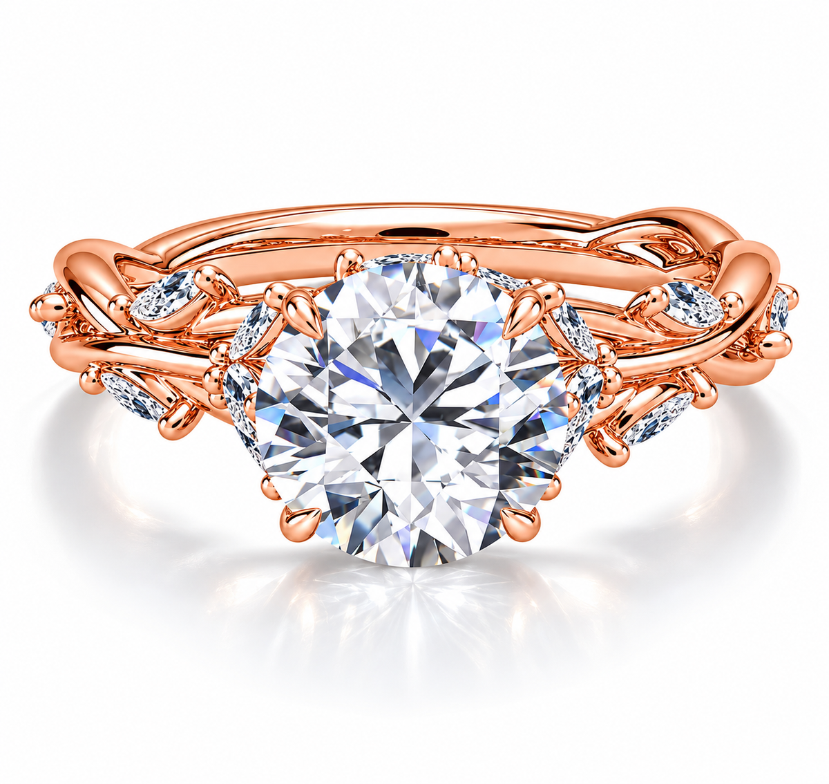 2 Carat Round Cut Nature-Inspired Moissanite Ring