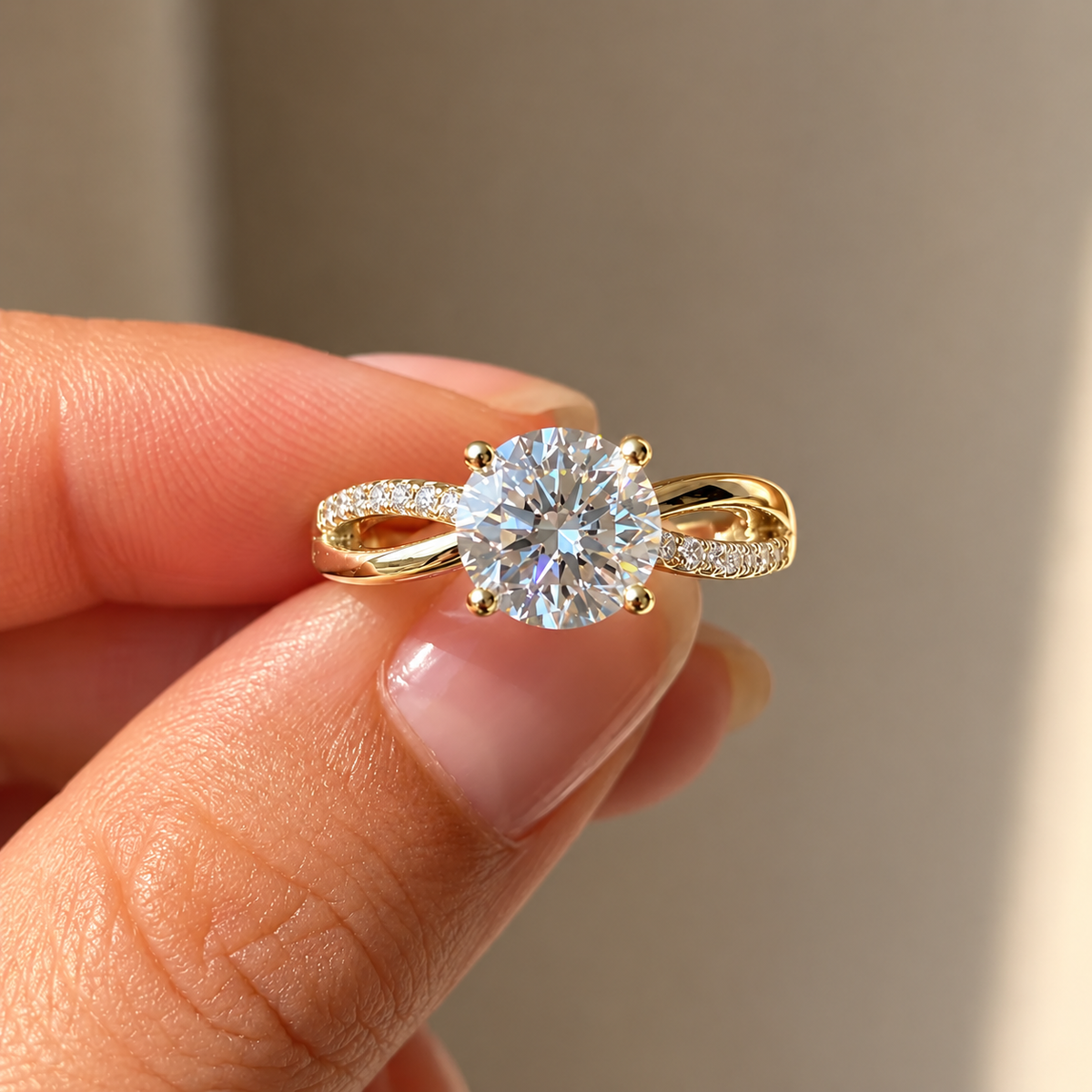 2 Carat Round Cut Moissanite Ring with Twisted Band