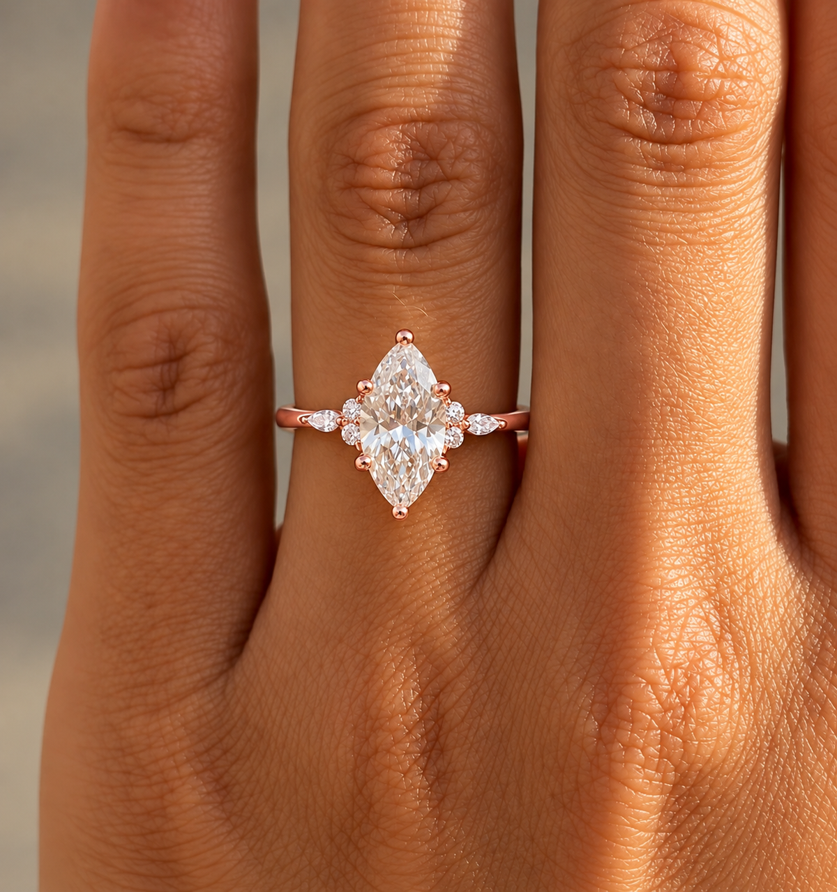 2 Carat Marquise Cut Moissanite Ring with Side Stones
