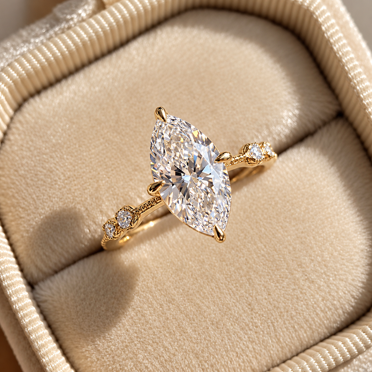 2 Carat Marquise Cut Moissanite Ring with Vintage Band